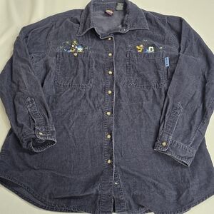 Vtg Mickey Unlimited Navy Courderoy Button Up Winter Scene Shirt Donald Goofy